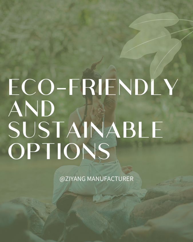 Yoga practitioner in eco-friendly activewear, surrounded by nature, promoting sustainability.