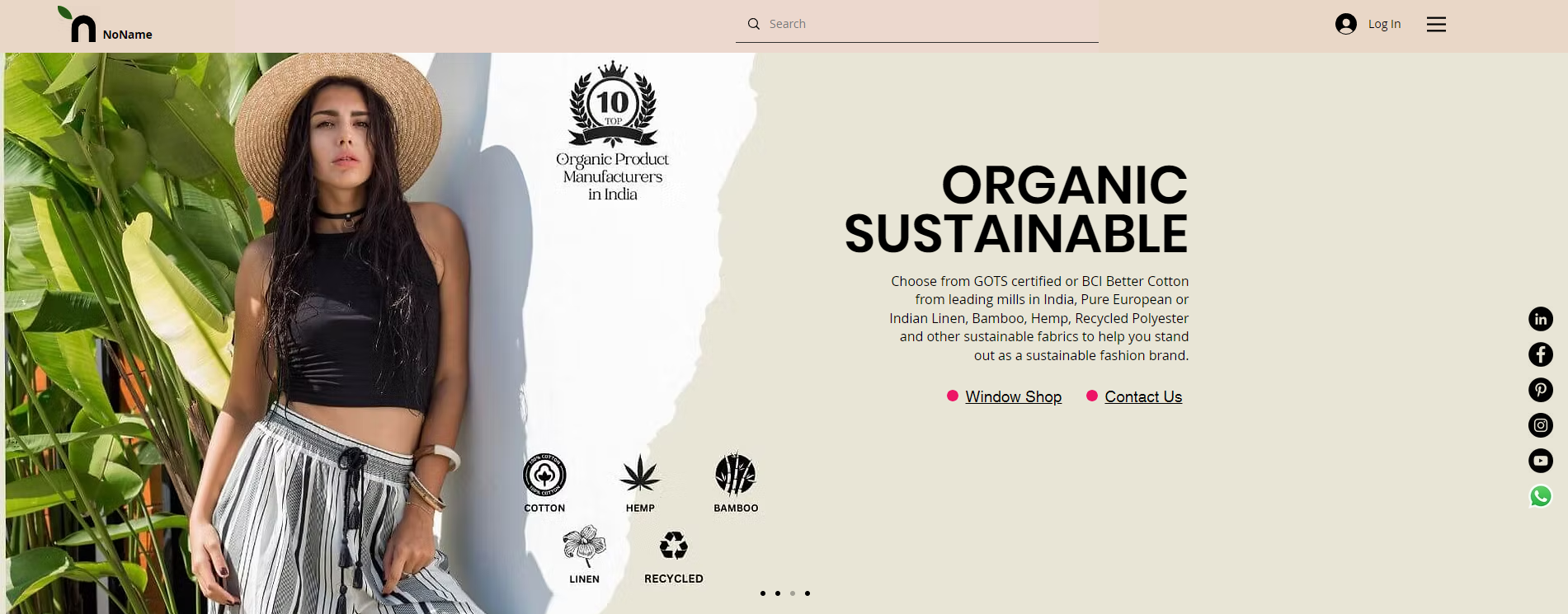 NoName offers organic and sustainable fashion manufacturing, featuring GOTS-certified cotton, linen, bamboo, hemp, and recycled fabrics, helping brands stand out with eco-friendly clothing options.